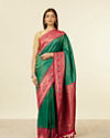 Dark Green Floral Buta Patterned Saree with Latkan Trimmings